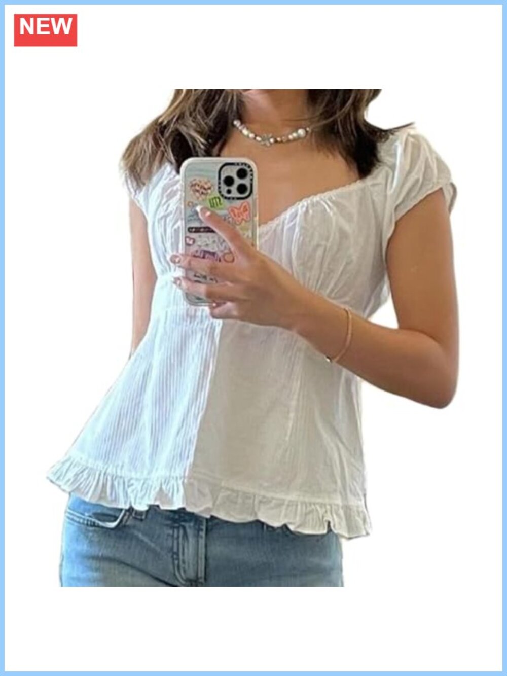 Y2k Gingham Top Lace Trim Scoop Neck Short Sleeve Ruffle Hem Aesthetic Shirt
